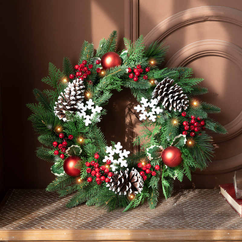 Cruz-frontera nueva guirnalda de Navidad puerta colgante 40CM Navidad PE mezclado hoja copo de nieve decoración guirnalda colgante decoración escena diseño