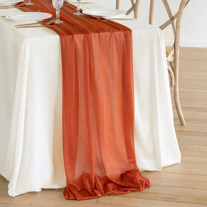 美人の紗のテーブルの旗のカーテンのカーテンの屋外の結婚祝いの誕生日の装飾のホテルはシフォンのバリの糸のメーカーの卸売りを手配します。|undefined