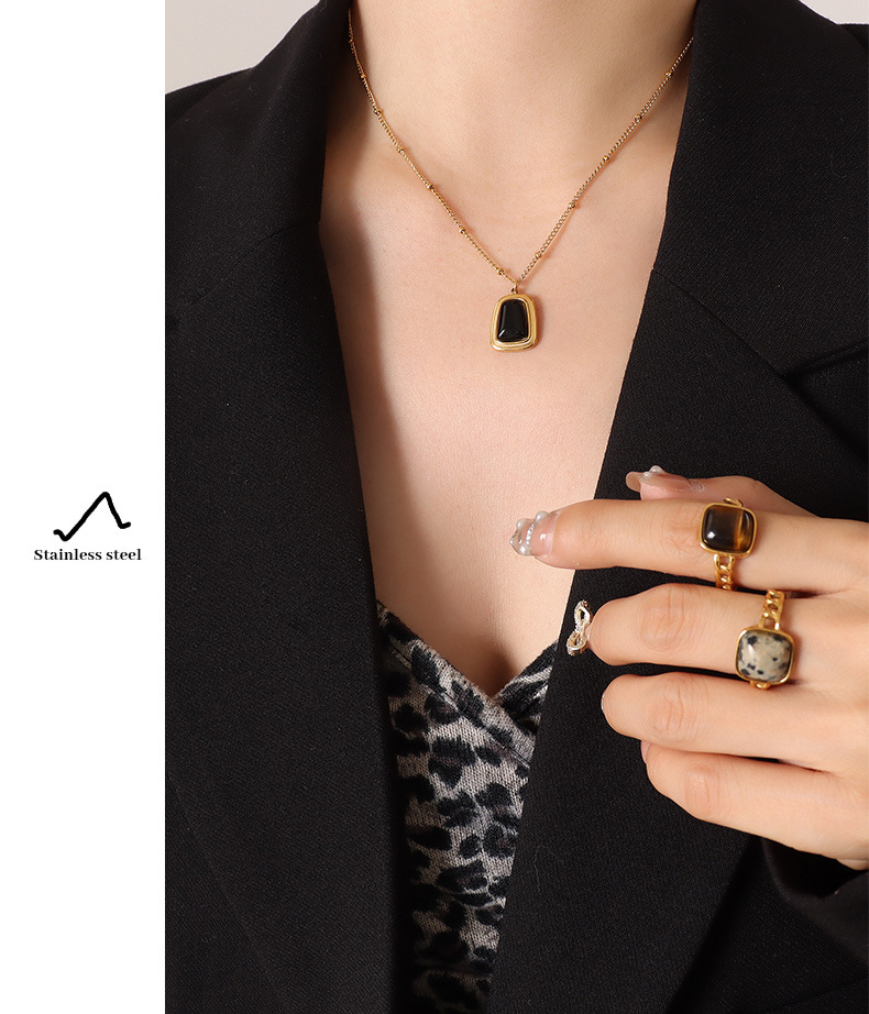 French Style Geometric Titanium Steel opal Earrings Necklace