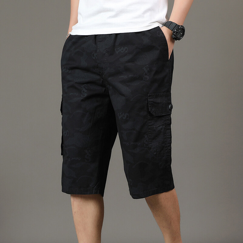 Amazon Specializes in Loose Cropped Pants, Pure Cotton Men's Casual Pants, Summer Thin Straight Multi-Pocket Cargo Pants for Men
