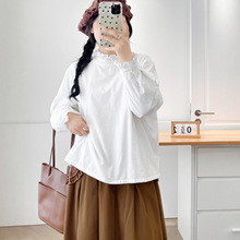 8382加棉衬衫上衣女2025新款休闲宽松棉小衫花边领长袖衬衣