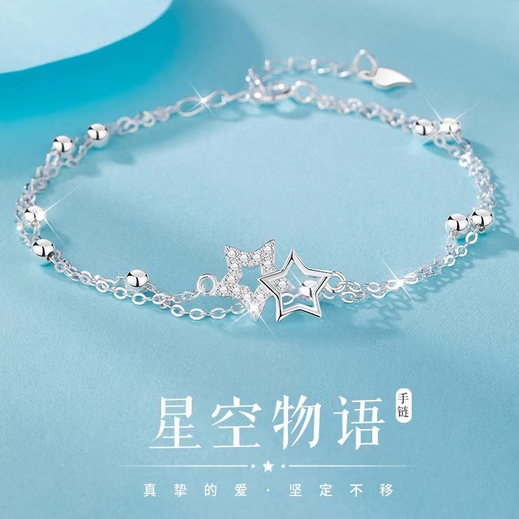 Double-Layer Stacked Star Bracelet for Women, Accessible Luxury Niche, High-End, Exquisite Korean Style, Gift for Besties, Internet Celebrity Hand Jewelry