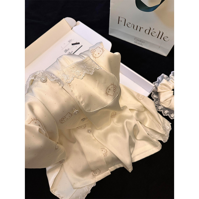 Ice Silk Short-Sleeved Pajamas for Women, Summer Cartoon Cute, Wearable Home Clothes, Three-Piece Girl's Suit