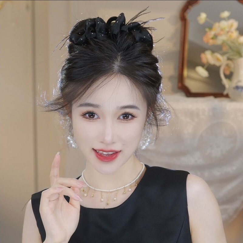 フランス生地ヘアピン帽子新しいインターネット有名人サテン生地フェザークリップハイエンドヘアボリュームサメクリップ女性のための|undefined