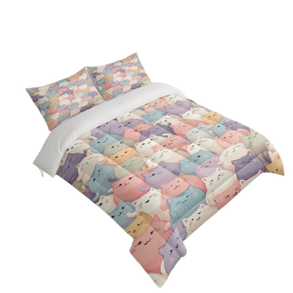 TEMU / JIT caricatura gatito impresión digital 3D 180gms set de colcha fabricantes de suministro directo a las figuras se pueden fijar