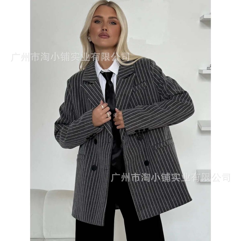 灰色高级感条纹西装外套女2025春季韩系今年流行宽松休闲西服上衣|undefined
