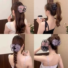 梦幻网纱花苞中号抓夹女夏季高马尾固定发夹夏季晕染碎花花朵抓夹