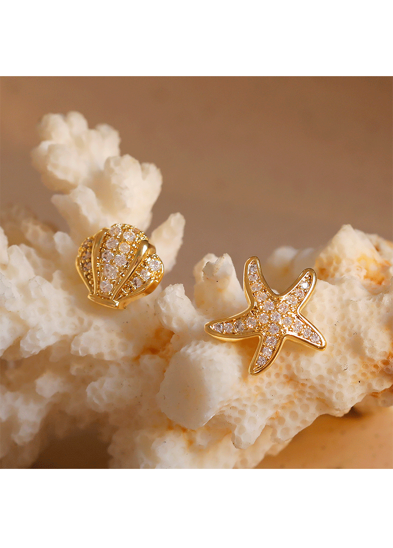 Copper Elegant Starfish Shell Zircon Ear Studs display picture 1