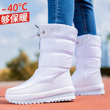 外贸现货冬季加绒女士雪地靴防滑保暖中筒加厚棉靴防滑大码女棉鞋