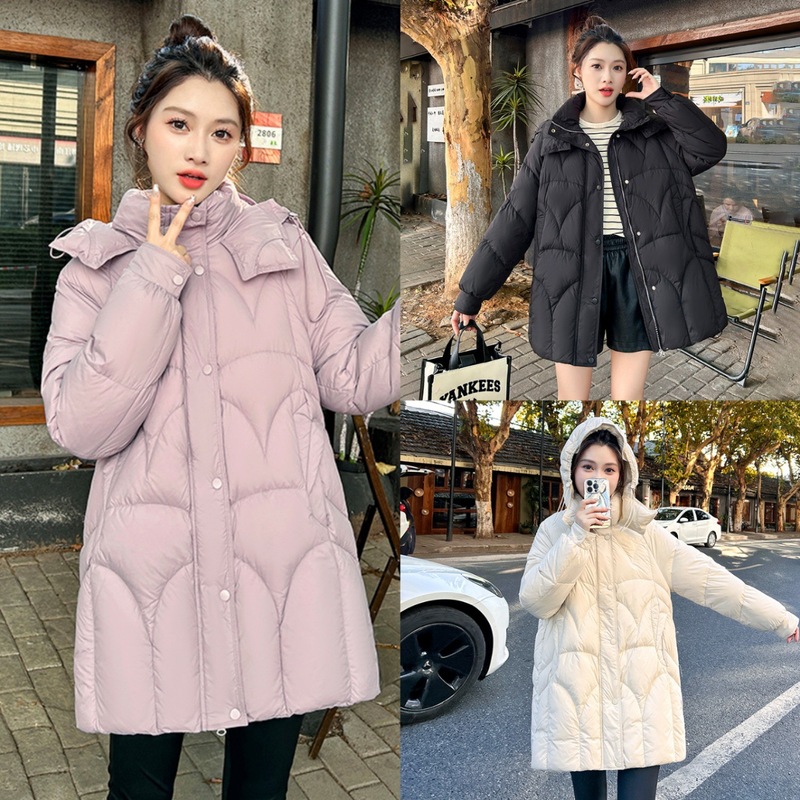 2025冬季新款羽绒服女中长款连帽修身气质小个子显瘦白鸭绒外套90|undefined