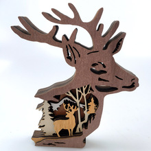 新款森林动物木质工艺品摆饰创意家居装饰木制圣诞节鹿摆件
