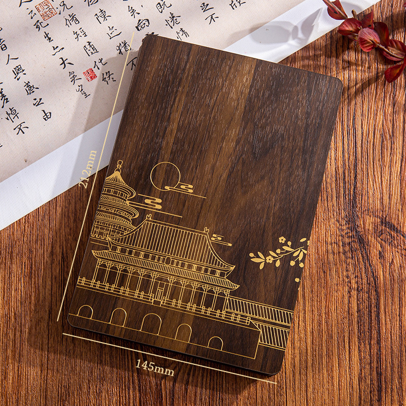 A5 estilo nacional cuaderno de madera maciza DZ caja de regalo conjunto puede imprimir logotipo de alto valor facial cuaderno de oficina de negocios