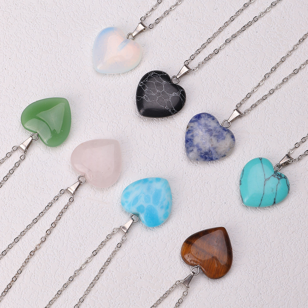 Simple Resin Stone Heart Pendent Necklace display picture 14
