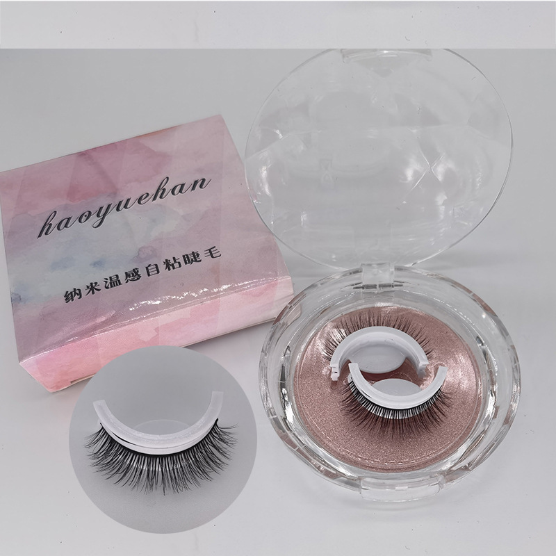 Pestañas postizas autoadhesivas cálidas un par de pestañas caja de cristal tira adhesiva doble sin pegamento pestañas postizas tridimensionales