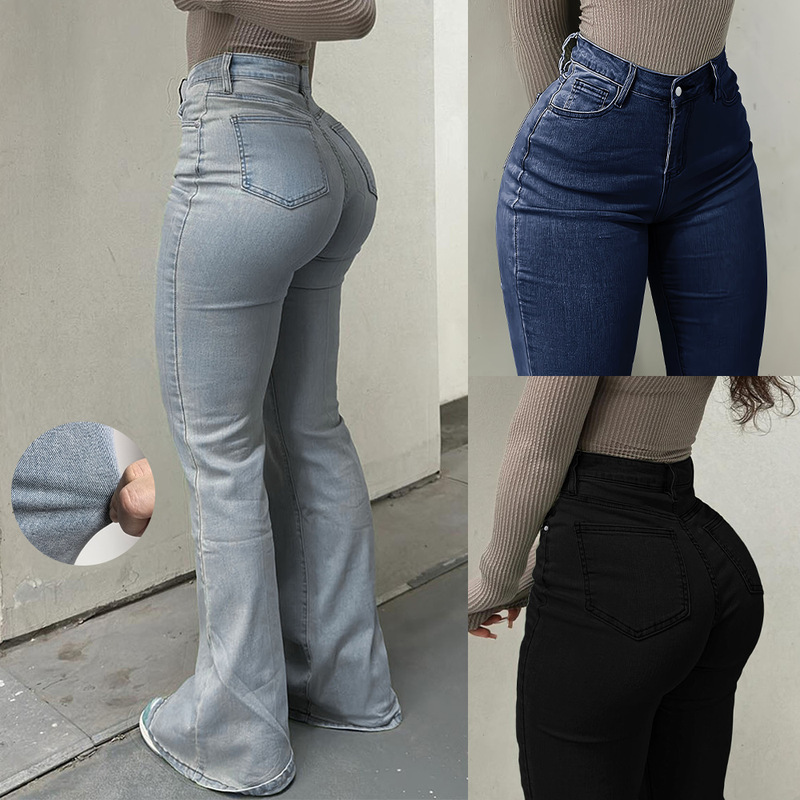 Cross-Border 2026 Spring/Summer New Women's High-Waisted Flared Jeans, Stretchy Slim-Fit Butt-Lifting Flared Pants, Street Style