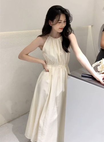 Black Off-the-Shoulder Vacation Style Dress 2025 Design Fitted Waist Slimming Sleeveless V-Neck Long Dress for Women Summer