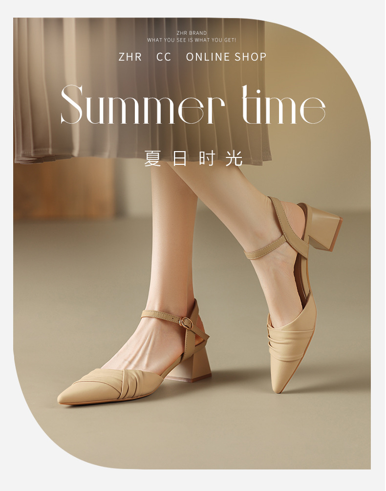 Sandal nữ mũi nhọn quai ngang phong cách Hàn Quốc — BL135 màu đen chi tiết 3