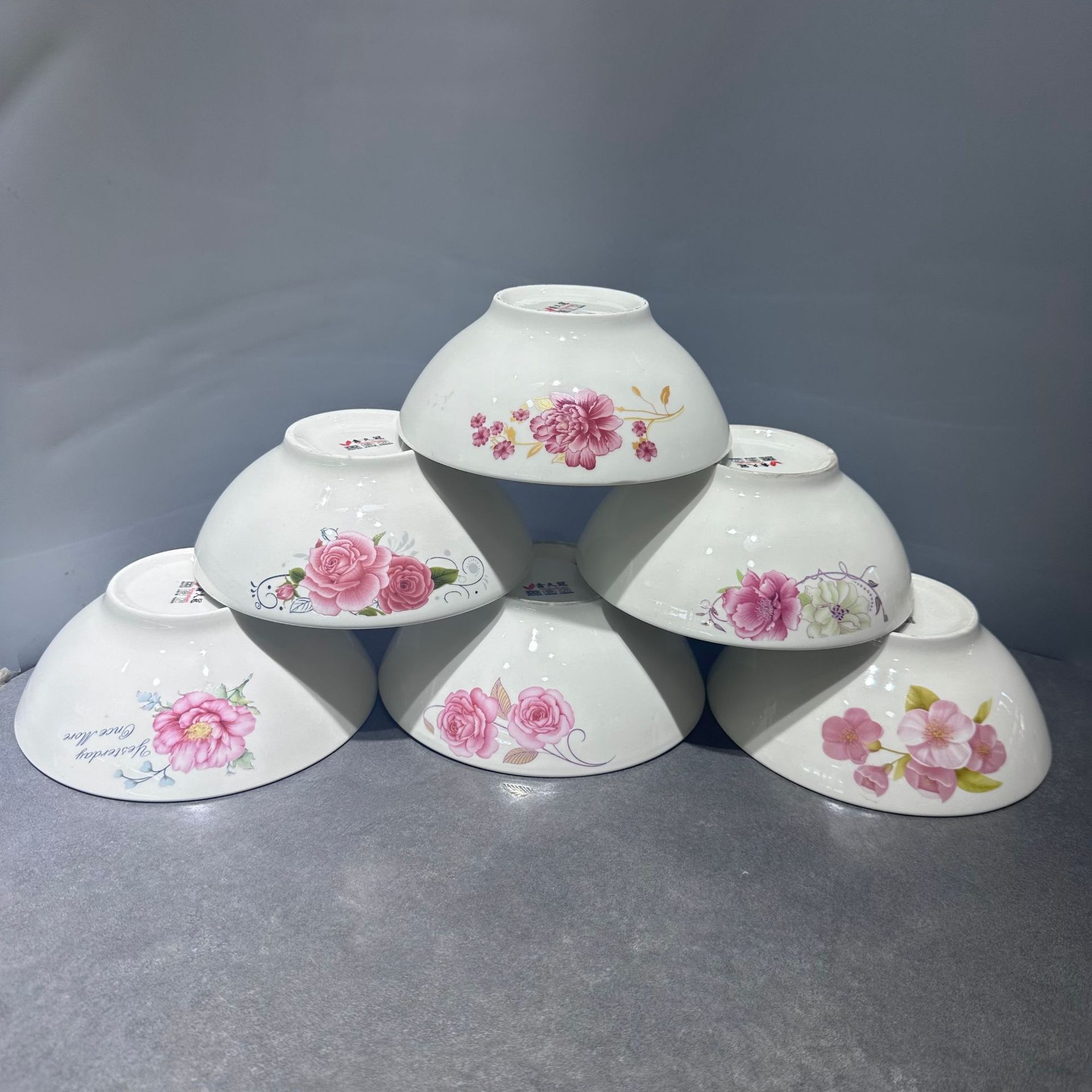 Simple Ceramic Three-Bowl Set: Braised Pork Bowl, Rice Bowl, Soup Bowl, Underglaze Colored Noodle Bowl, Ladle Bowl