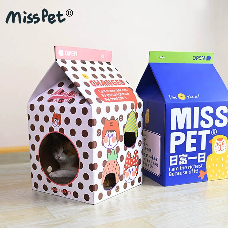  MISSPET прямые поставки молочной коробки коту хватающее место котик гнездо гофрированная бумага коробка для кошек игрушечный дом