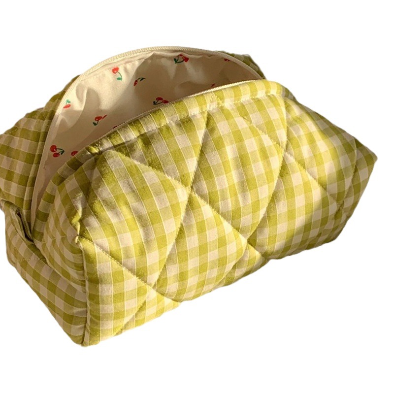 Transfronterizo nuevo bolso cosmético de la tela escocesa de gran capacidad pequeña bolsa de almacenamiento de cosméticos portátil de algodón acolchado bolsa de lavado