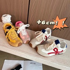 牛革版 ~ 内高さ6cm徳訓靴女2025年新型レトロ真皮阿甘靴運動カジュアル靴女