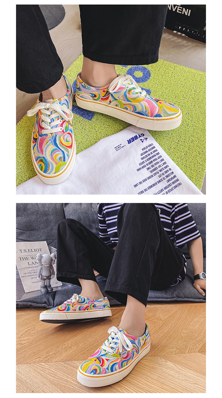 Chaussures en toile pour couples bas style collège arc-en-ciel_voghion.com