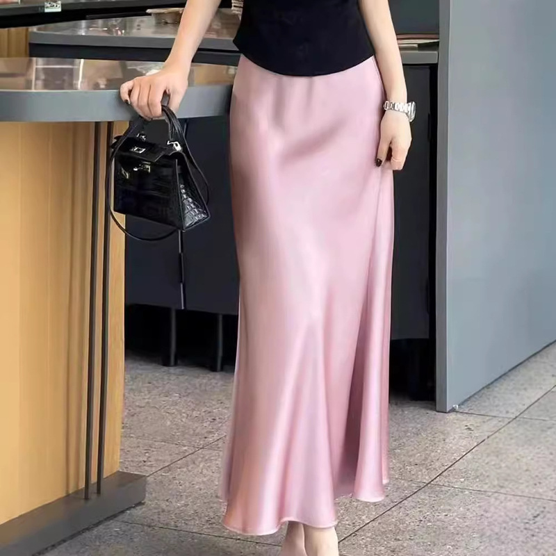 High-End High-Waisted Slimming Satin Acetate French-Style Skirt, Chinese-Style Hip-Hugging Fishtail Skirt, A-Line New Chinese-Style Long Skirt