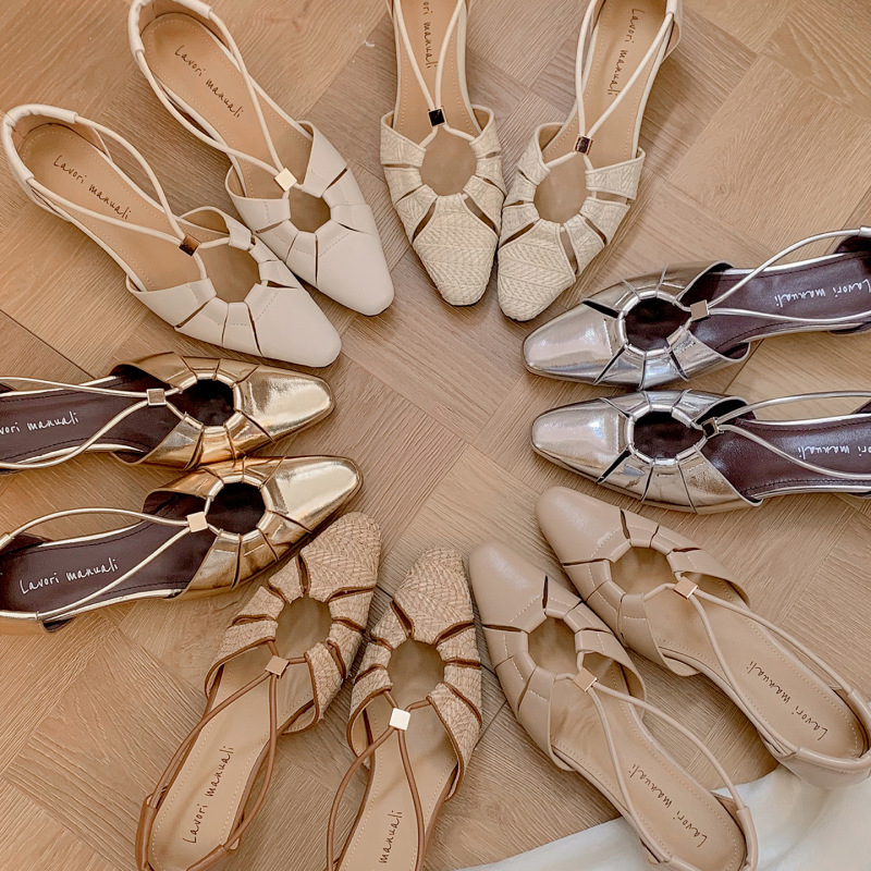 6.18 Grand Finale! in Stock: Square-Toe Straw-Woven Stylish Platform Sandals 06 Summer Sheepskin Hollow Sandals