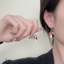 甜美可爱森系小蘑菇吊坠耳环女小清新百搭小众设计耳夹唯美耳饰品