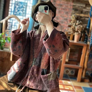 落古泥轻定制原创设计仿香云纱文艺复古亚麻棉衣棉外套1928琥珀