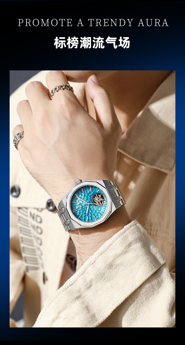 Durenwei Herren-Automatikuhr Tourbillon Stahlarmband