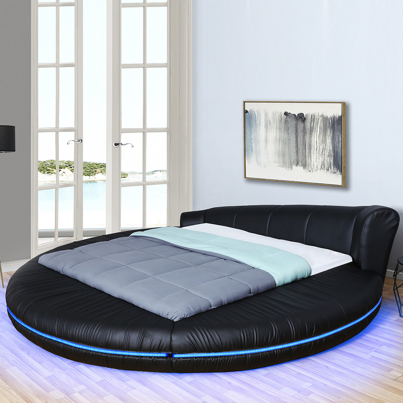 Foreign Trade Factory Can Customize Leather Art Bed Large Size Round Bed Asymmetrical Bedside Design with Light King Size Foreign Trade Factory Can Customize Leather Art Bed Large Size Round Bed Asymmetrical Bedside Design with Light King Size