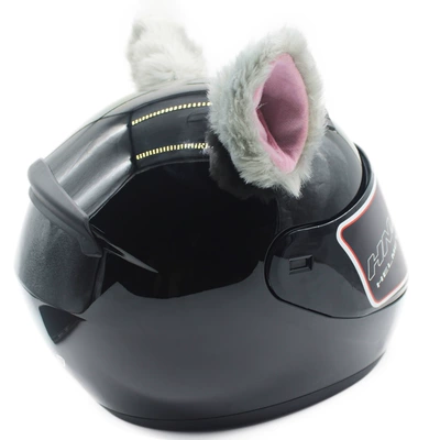 Helmet Decoration Plush Helmet Cat Ears Motorcycle Motorbike Electric Vehicle Cross-Border Hot-Selling Helmet Accessories (Motosiklet dəbilqələri) - gray-pink