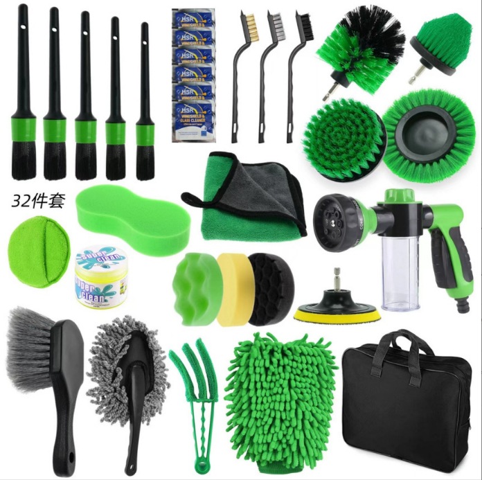 Juego de limpieza de lavado de autos de 16 piezas cepillo de taladro eléctrico cepillo de cubo de rueda cepillo de hueco de aire acondicionado guantes de esponja kit de limpieza de autos