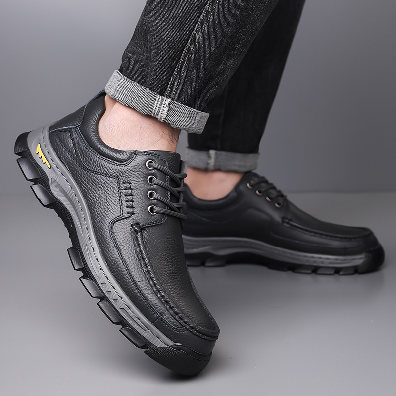 2025 primavera y verano nuevos zapatos de cuero casuales de negocios para hombres hechos a mano en línea cordón de cuero para hombres zapatos de cuero suave zapatos de cabeza redonda
