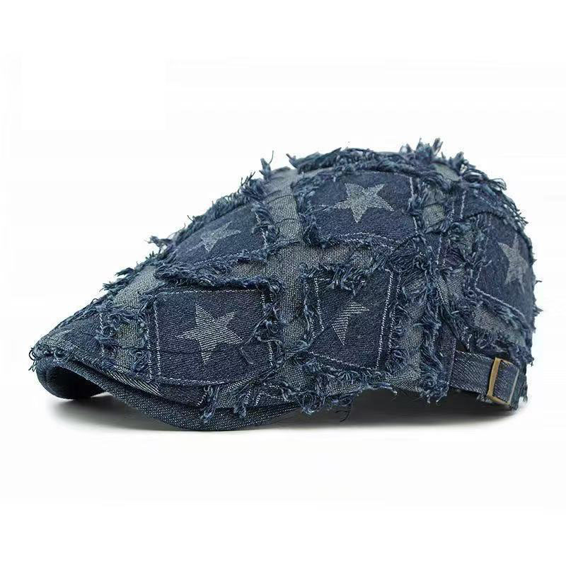 Vintage denim duckbill pet voor dames distressed baret artistiek_voghion.com