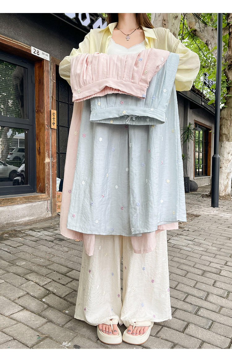 Quần culottes nữ ống rộng cạp cao vải linen phối sợi mát, dáng suông rủ nhẹ — Nhỏ màu hồng chi tiết 39