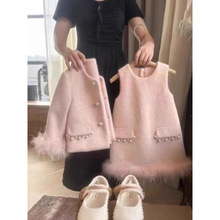 女童韩国童装套装毛呢2025冬季新款洋气高级儿童外套背心两件套潮