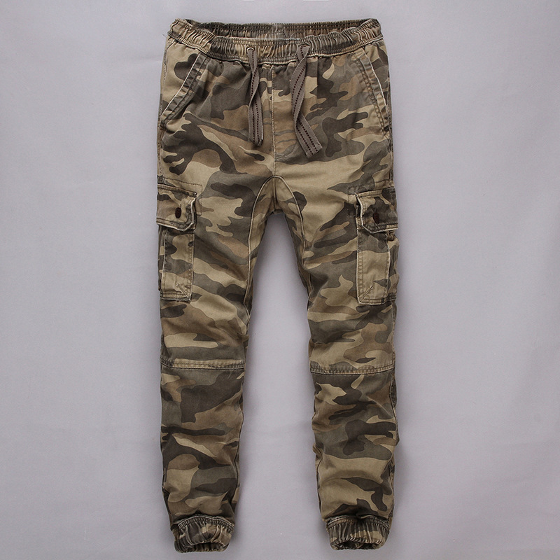 American-Style Men's Camouflage Workwear Sports Large-Size Men's Pants Elastic Cotton Washed Jogger Pants Trendy Retro
