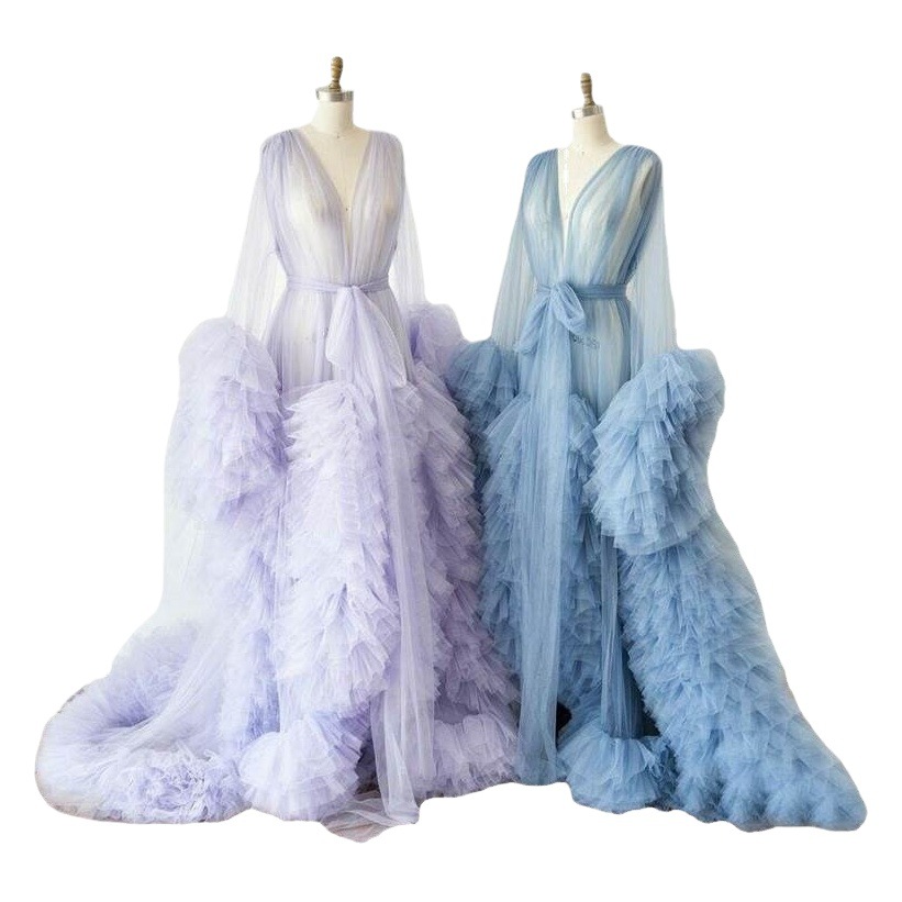 Supply of Export E-Commerce Thin Mesh Maternity Wear Long Skirt Photo Studio Clothing Sexy Dressing Gown Catwalk Support
