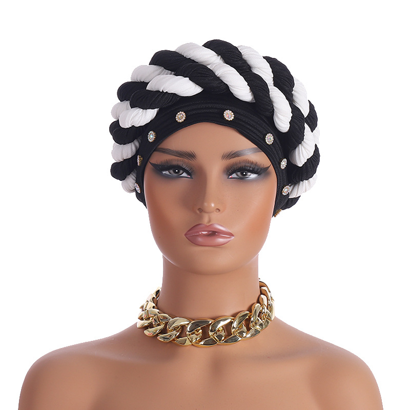 Novi čavli na rubu šešira, dijamantne trake u boji, pletena marama u dvije boje, šešir, pokrivalo za glavu._voghion.com