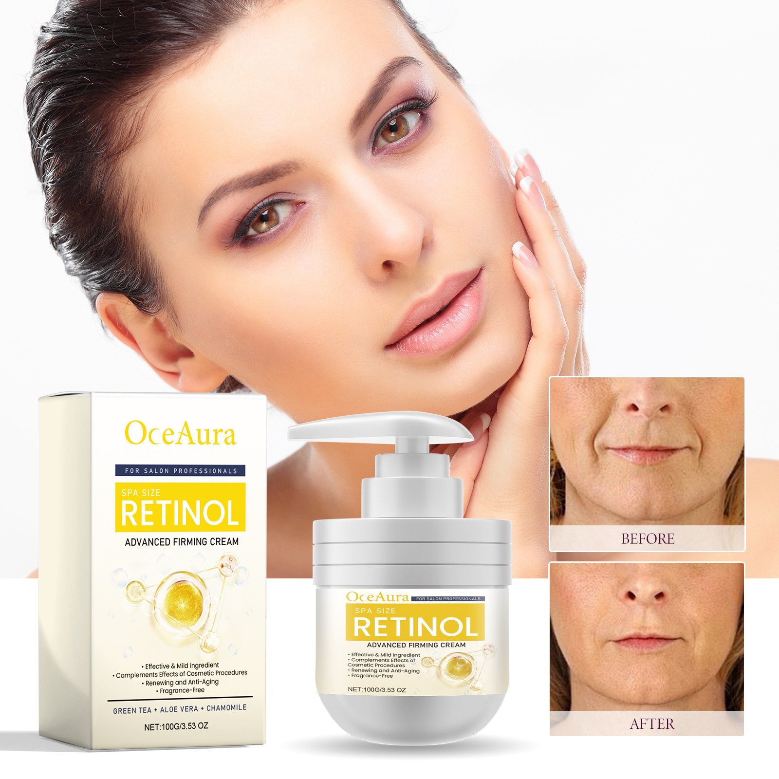 OceanAura Retinol-Creme spendet Feuchtigkeit, nährt, hellt auf und erhellt die Haut. Glatte und Anti-Falten-Körperlotion_voghion.com