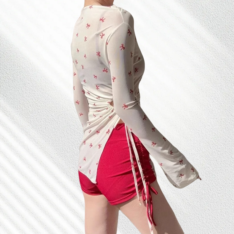 2025 nuevo traje de baño de estilo puro para mujer blusa de protección solar de manga larga con cuello halter bikini traje de baño con correa dividida