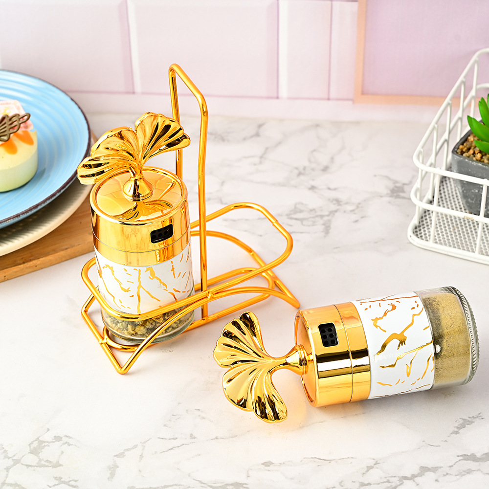 Luz de lujo jaseado cocina vidrio condimento botella cocina suministros condimento tarro MSG condimento caja de almacenamiento