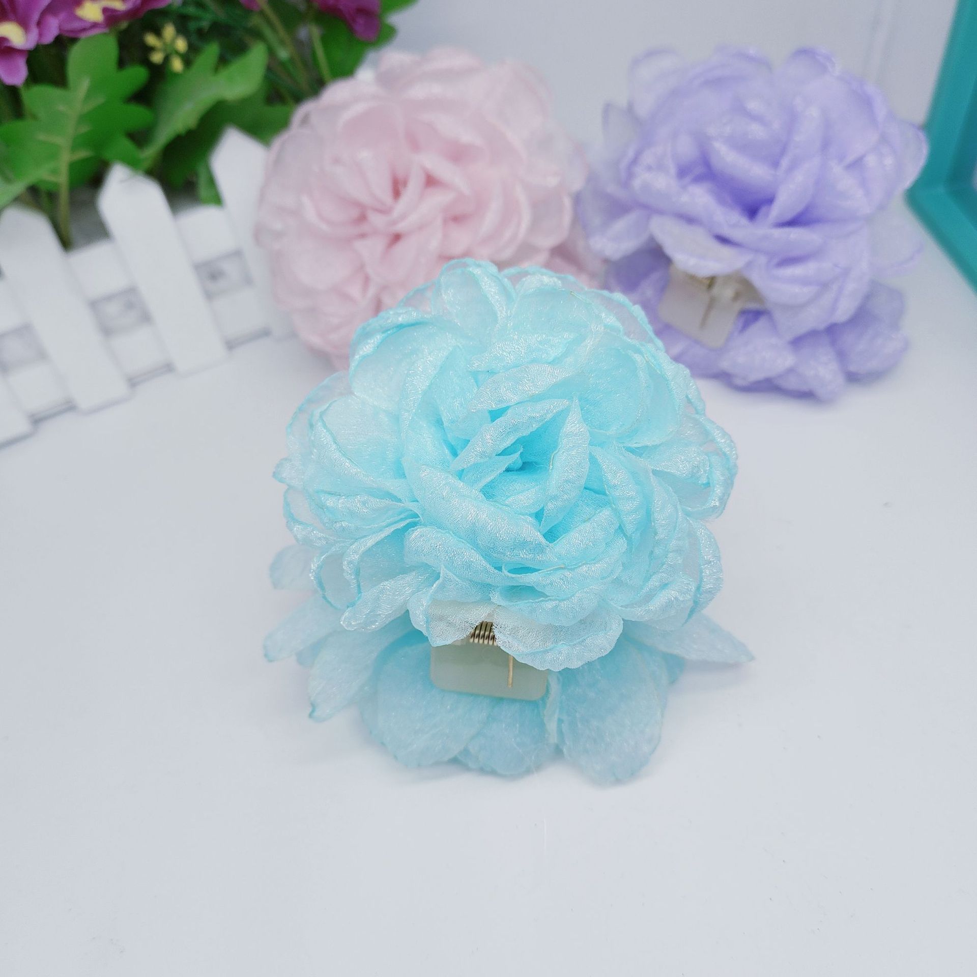 Francés Super Hada tridimensional Rosa flor clip hembra verano Hada espalda Cabeza updo tiburón clip tocado flor