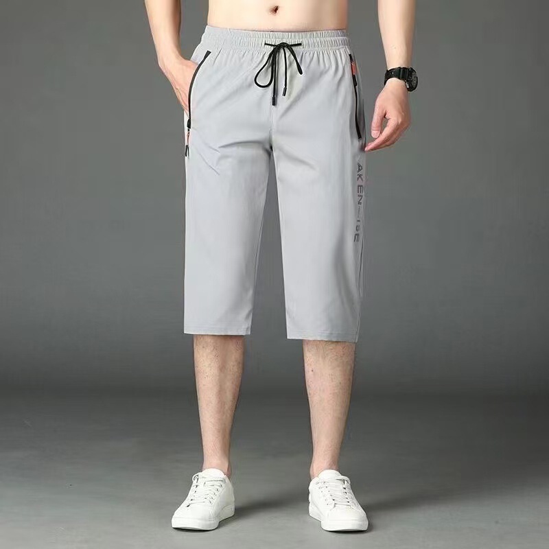 Clearance Ice Silk Ak Cropped Pants Men's Shorts Loose Printed Outerwear Straight Mid-Length Plus Size Over-The-Knee Pants