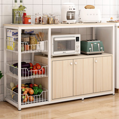 Kitchen multi-layer drop-down storage rack with door, vegetable cutting and storage cabinet, microwave and oven cabinet