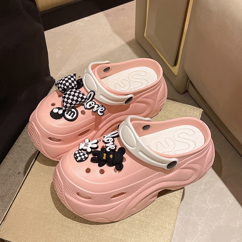 Stomp Sense Cartoon Hole Shoes Women's Summer Outfit Indoor Home Non-Slip Heightening Baotou Thick Slippers Summer