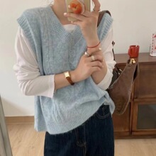 复古麻花针织马甲女春秋季新款减龄显瘦v领无袖上衣叠穿毛衣背心