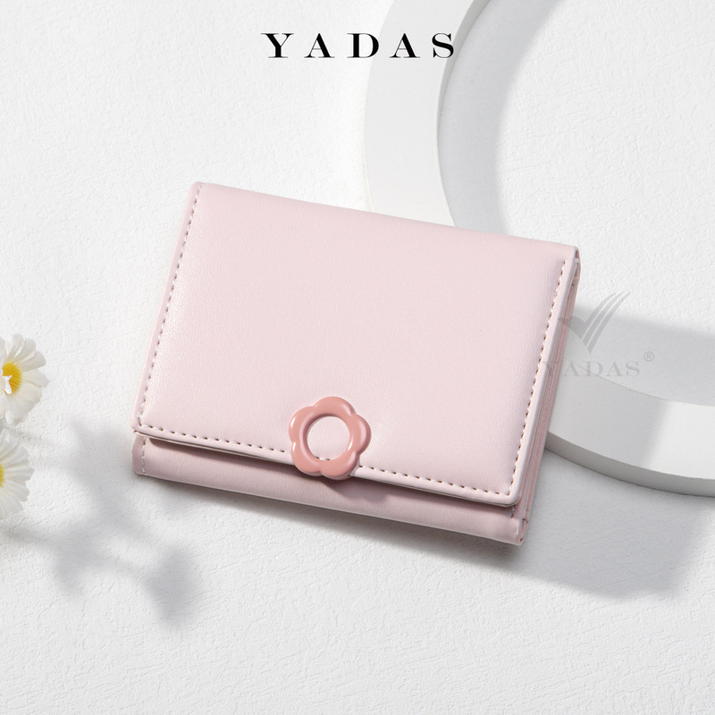 [Flower snap button] YADAS cute ladies card bag fashion buckle PU leather short three fold wallet